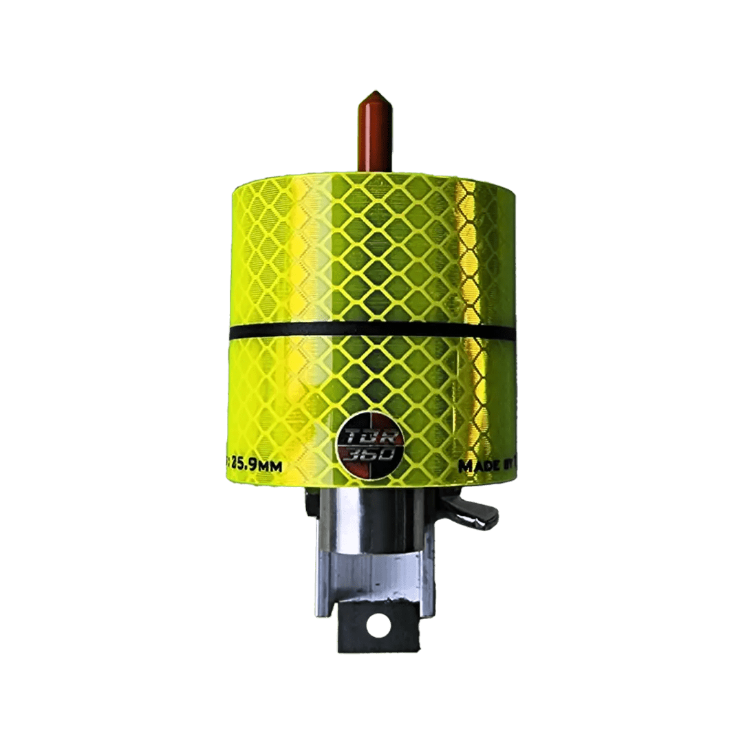 Cible d’arpentage réfléchissante 360° pour alignement assisté TDR360 avec support métallique.