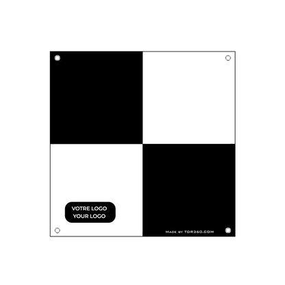 Cible drone Lidar haute visibilité avec logo personnalisable, conçue pour des relevés topographiques précis.