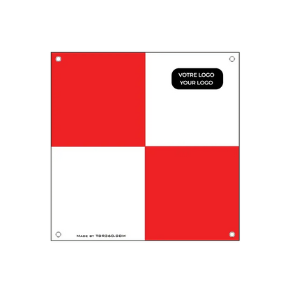 Cible drone Lidar haute visibilité avec logo personnalisable, conçue pour des relevés topographiques précis.